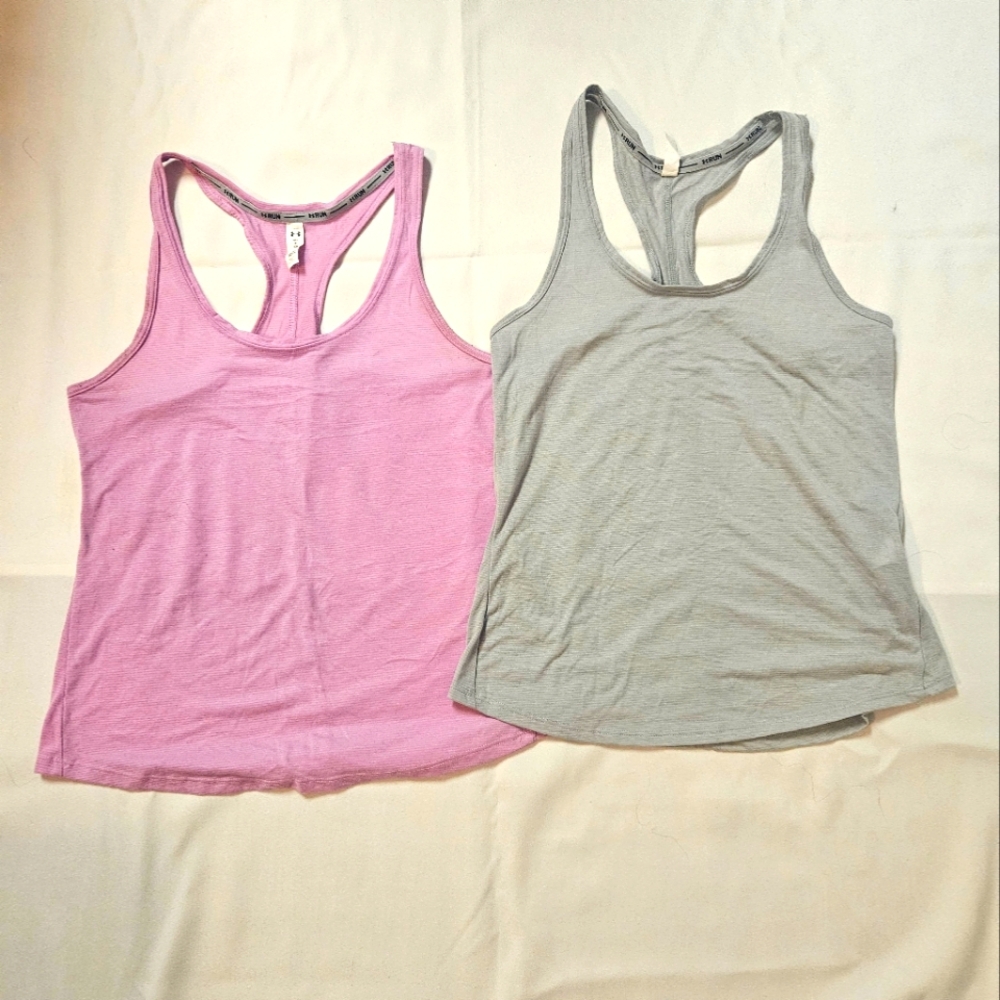 Women's Pink and Gray Under Armour Tank Tops